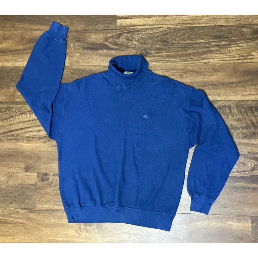 Vintage Izod Lacoste Turtleneck Sweater Mens L Blue 70s Preppy 100% Cotton